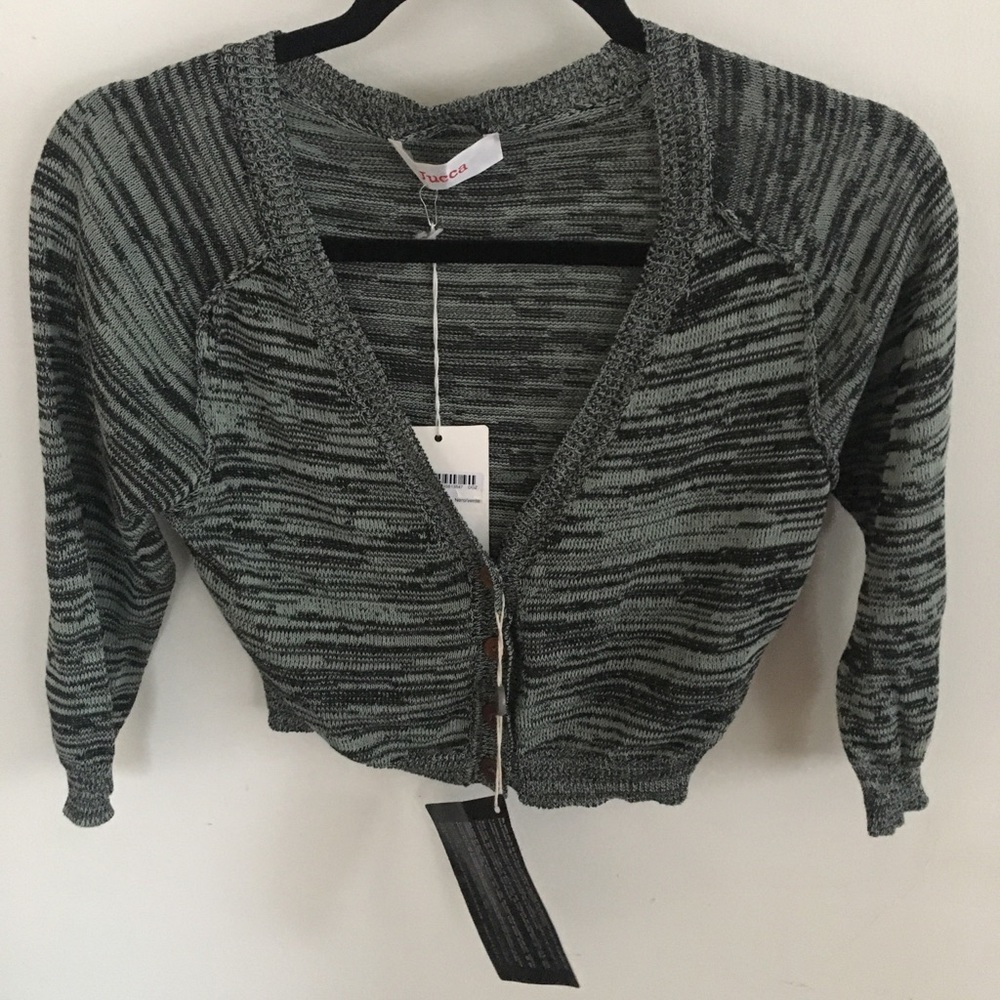 NWT JUCCA Cropped Cardi green/black Sz medium